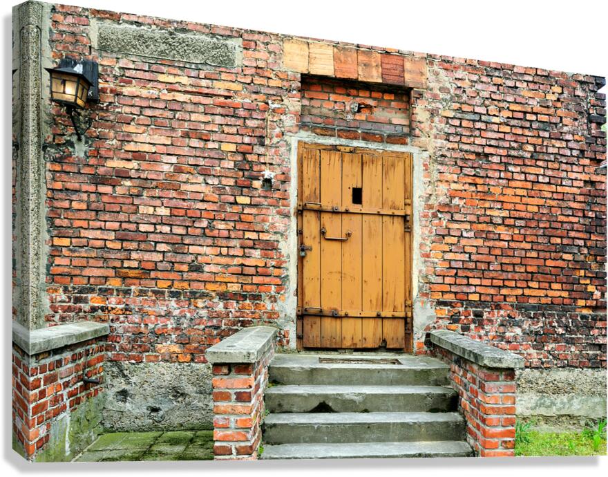 Brown door at Auschwitz concentration camp in Krakow Poland