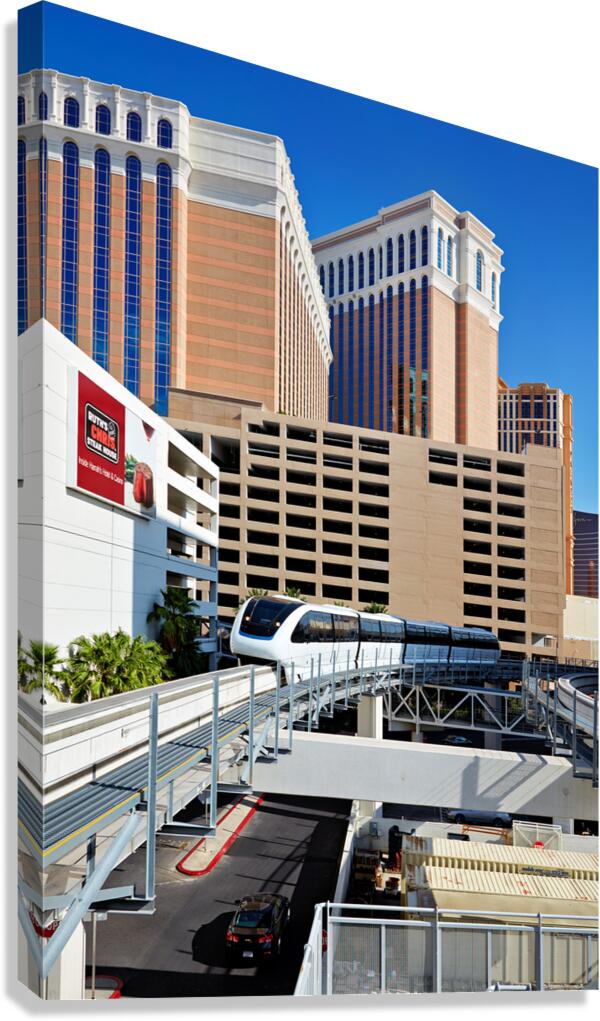 Monorail in Las Vegas near hotels and parking structure