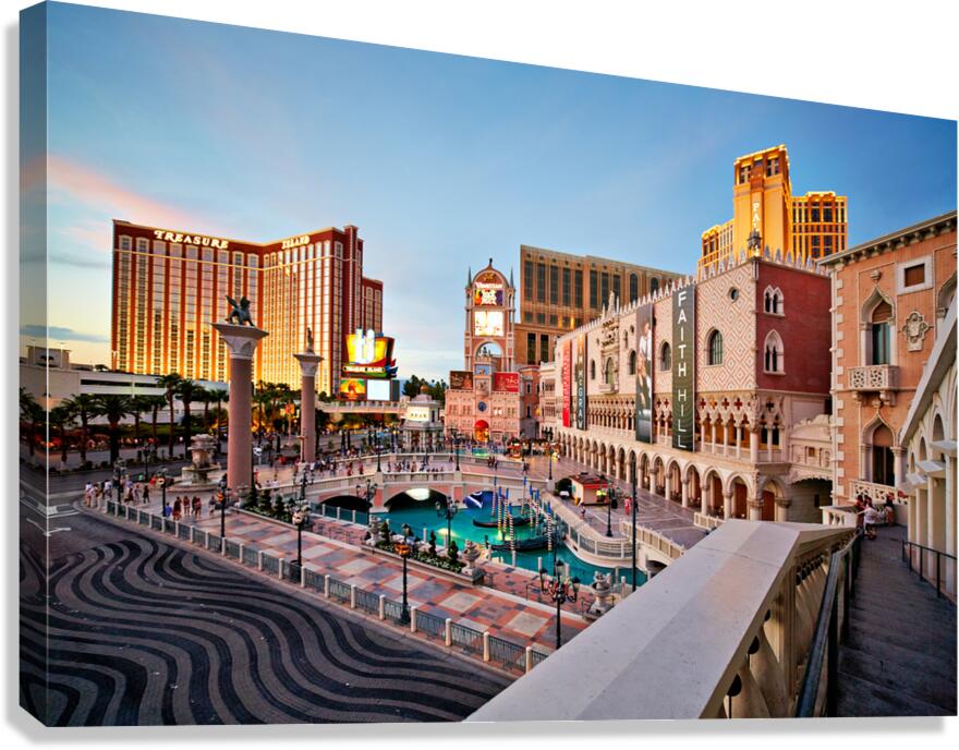 Venetian Hotel area in Las Vegas at sunset view