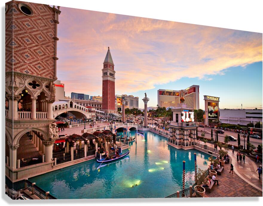 Sunset view of Venetian Hotel in Las Vegas Nevada