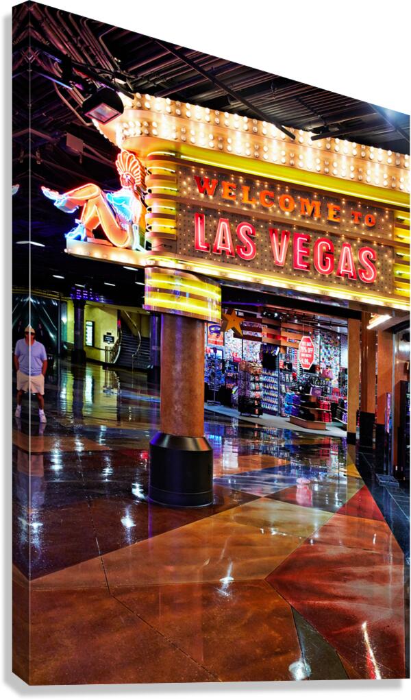Visit Las Vegas sign near MGM Grand Hotel at night