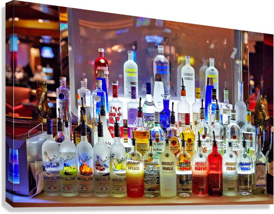 Bright display of vodka bottles at Bellagio Pub in Las Vegas