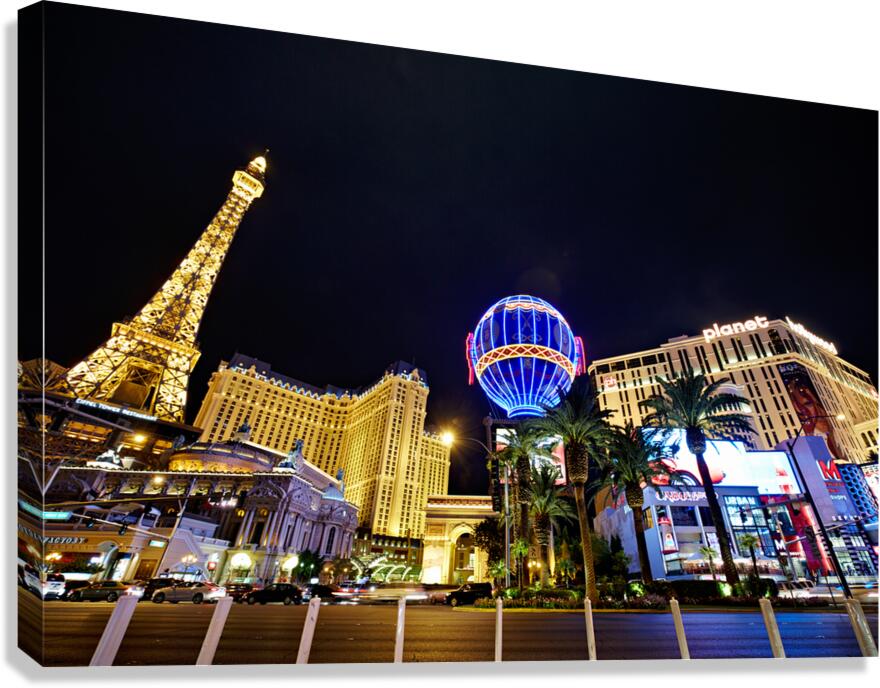 Las Vegas Strip at night with lights and landmarks