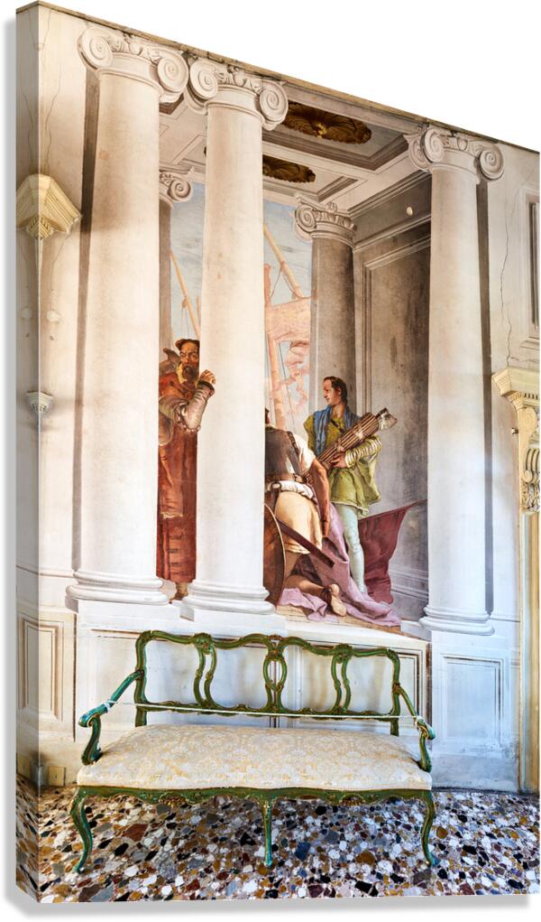 Fresco of men with instruments in Villa Valmarana ai Nani Italy