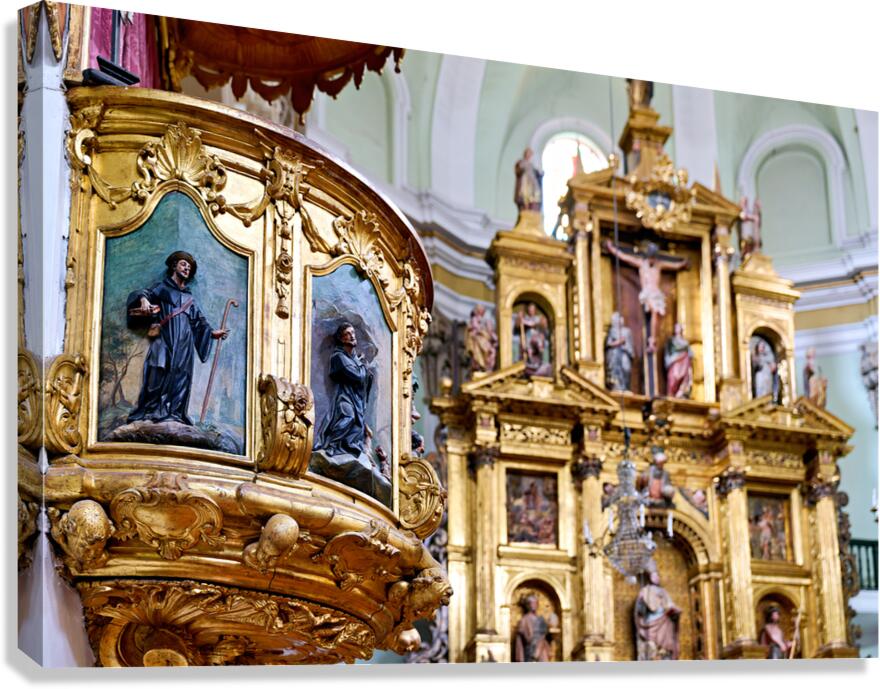 Church details inside San Gil Abad in Zaragoza Spain