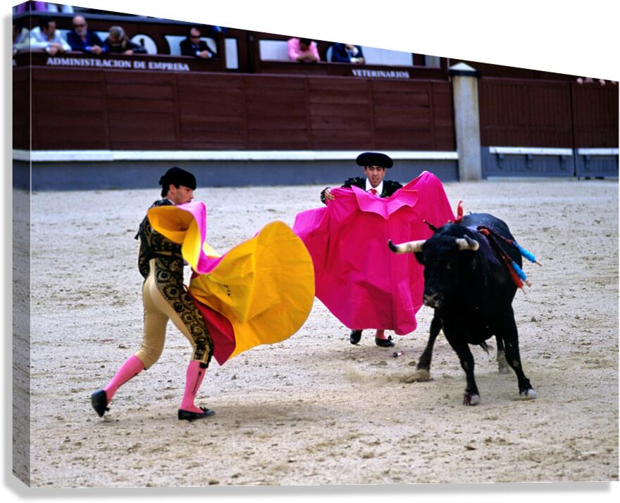 Bullfighters in action during corrida de rejones in Madrid