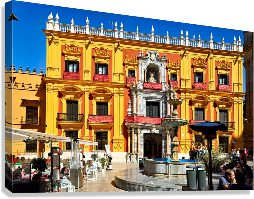 Historic fountain in downtown Malaga Andalusia