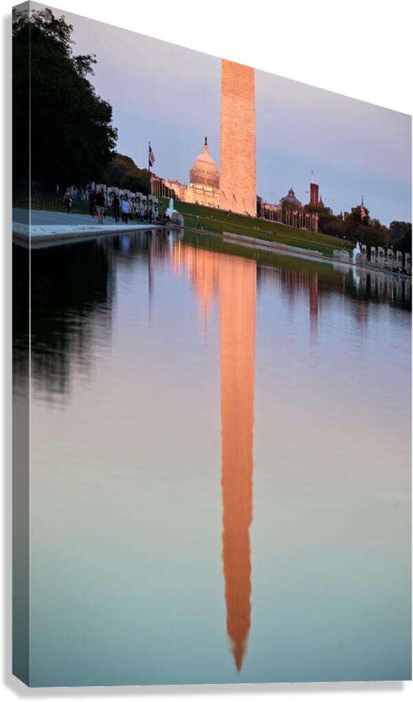 Sunset view of Washington Monument and Capitol building