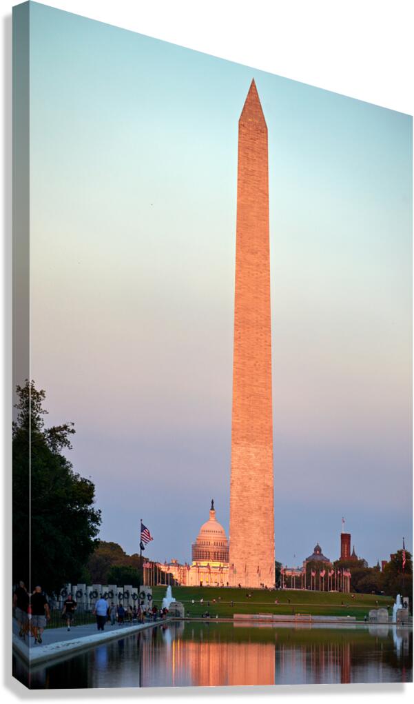 Sunset view of Washington Monument and Capitol building