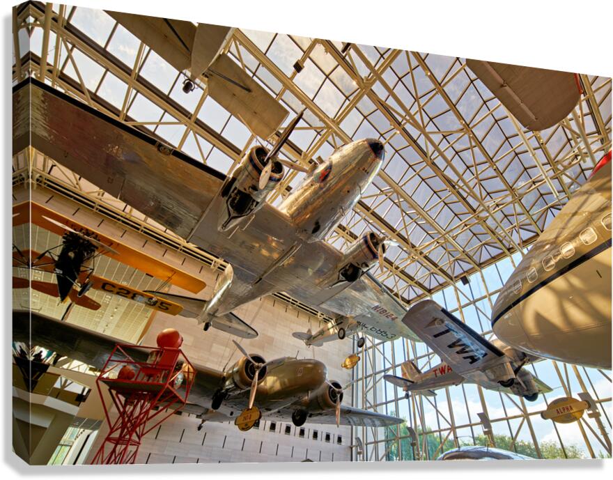 Historic airplanes on display inside Smithsonian museum