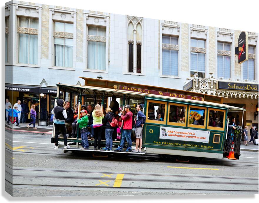 Cablecar travels through streets of San Francisco