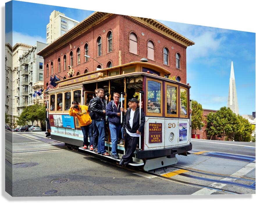 Cablecar travels through streets of San Francisco