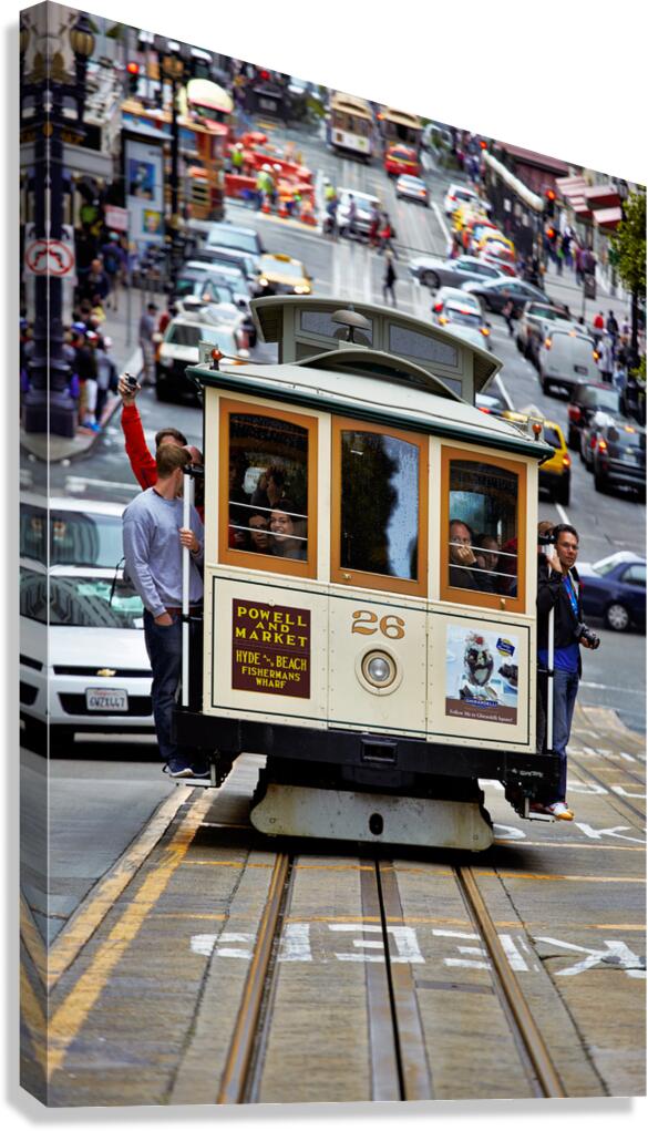 Cable car travels through San Francisco streets