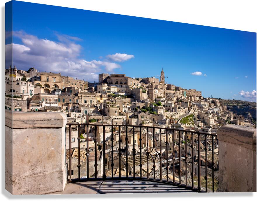 View of Matera from the balcony in Basilicata Italy