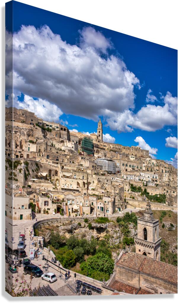 Cityscape of Sassi di Matera in Italy under a blue sky