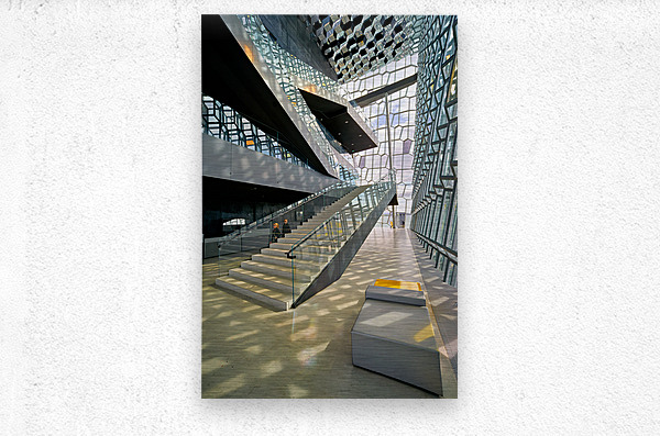 Unique design inside Harpa Opera House in Reykjavik Brushed Metal Print 1
