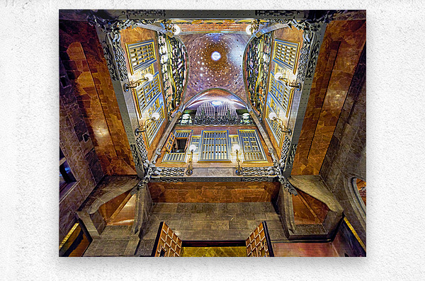 View of interior design in Palau Guell by Gaudi in Barcelona Brushed Metal Print 1