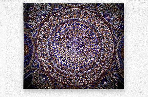 Ceiling design in a Samarkand building Uzbekistan Brushed Metal Print 1