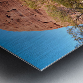 Sacred area sign in front of Kata Tjuta domes Australia. Brushed Metal Print 2