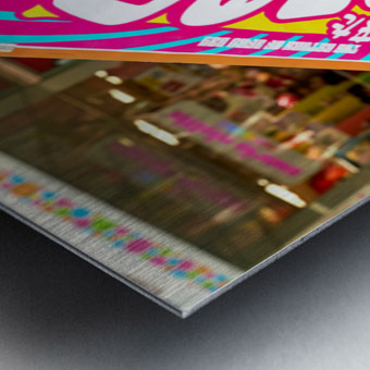 Lolita girl holds sign in Shibuya District of Tokyo during Afro  Metal print