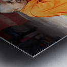 A buddhist monk taking a picture at the National Museum of Cambodia in Phnom Penh Metal print