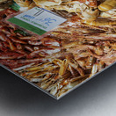 Barcelona. Catalonia. Spain. The Mercat de Sant Josep de la Boqueria. Tiger Prawns at fishmonger stall Metal print