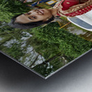 India Rajasthan Udaipur. A beautiful smiling girl on a scooter Metal print