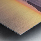 Sunset over Santorini caldera with church and boats. Metal print