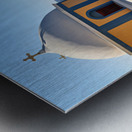 Santorinis iconic church and caldera with ships. Metal print