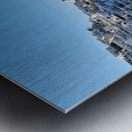 Santorinis white village blue caldera and cruise ships. Metal print