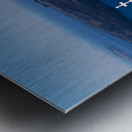 Santorinis iconic blue dome church and caldera seascape. Metal print