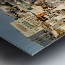 Santorinis white buildings cascade down cliff to the sea. Metal print