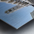 Beautiful white church and cobblestone street in sunny Santorini Metal print