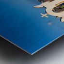 Santorini village with church bell tower overlooking caldera. Impression metal