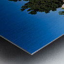 Traditional Greek church blue dome bell tower sunny day. Metal print