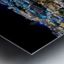 Illuminated cliffside town at night couple enjoying dinner. Metal print