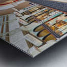 Elegant Victorian shopping arcade with clock tower and shoppers. Metal print