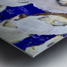 Freshly shucked oysters on blue plastic trays. Metal print