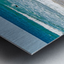 Surfer girl with surfboard on beach watching waves Metal print