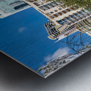 Chinese garden with pagodas and modern buildings Metal print