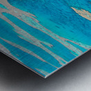 Aerial view of coral reefs and boats in turquoise ocean. Metal print