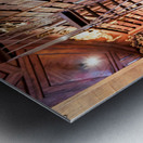 Historic library interior with globe books and rolling ladder. Metal print