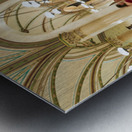 Man playing piano in an ornate bustling cafe. Metal print