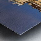 Ornate yellow palace facade with people and blue sky. Metal print