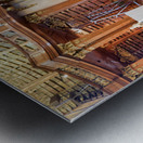 Ornate library interior with towering bookshelves statues glob Metal print