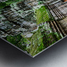 Massive tree roots engulf ancient temple ruins with moss. Metal print