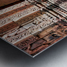 Ancient Cambodian temple with intricate carvings and guardian st Metal print