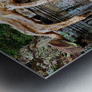 Massive tree roots engulf ancient stone temple ruins. Metal print