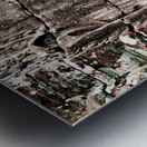 Weathered stone face carving from an ancient temple. Metal print