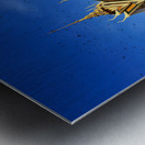 Majestic Cambodian temple under a blue sky with flying birds. Metal print